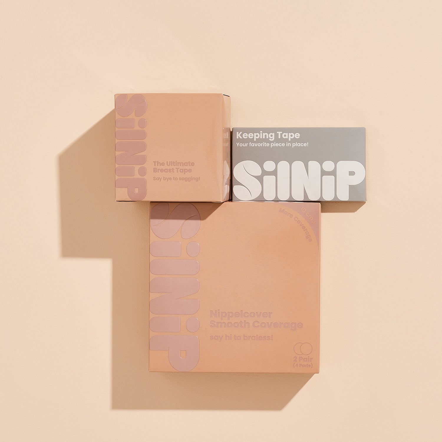 All-in-One Set von Silnip mit Nippelpad 10 cm, Breast Tape und Keeping Tape – für perfekten Halt ohne BH in Cappuccino