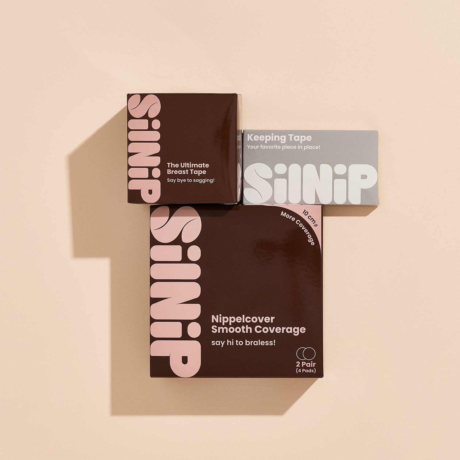 All-in-One Set von Silnip mit Nippelpad 10cm, Breast Tape und Keeping Tape – für perfekten Halt ohne BH in Espresso