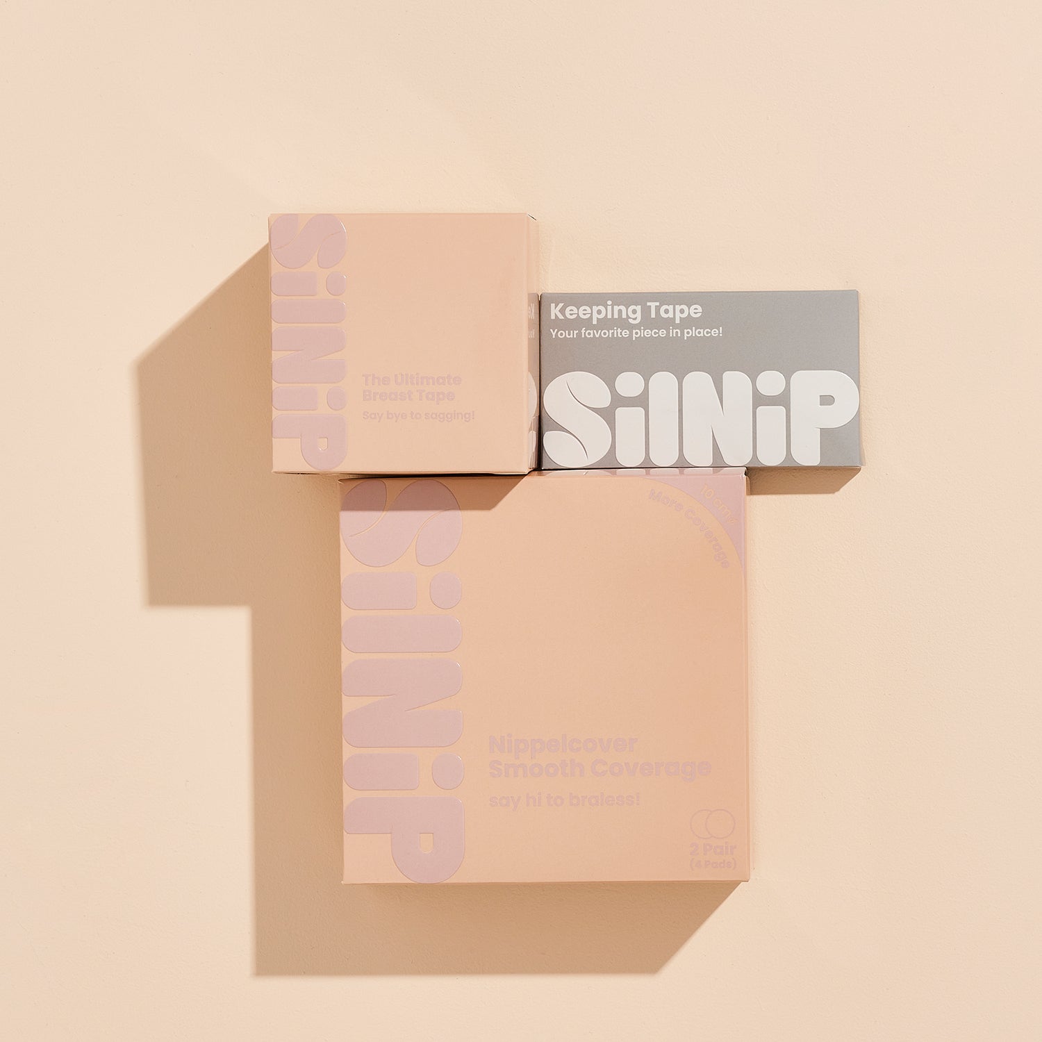 All-in-One Set von Silnip mit Nippelpad 10 cm, Breast Tape und Keeping Tape – für perfekten Halt ohne BH in Latte