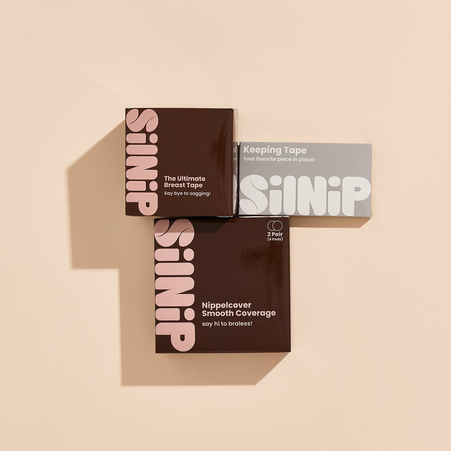 All-in-One Set von Silnip mit Nippelpad 8 cm, Breast Tape und Keeping Tape – für perfekten Halt ohne BH in Espresso