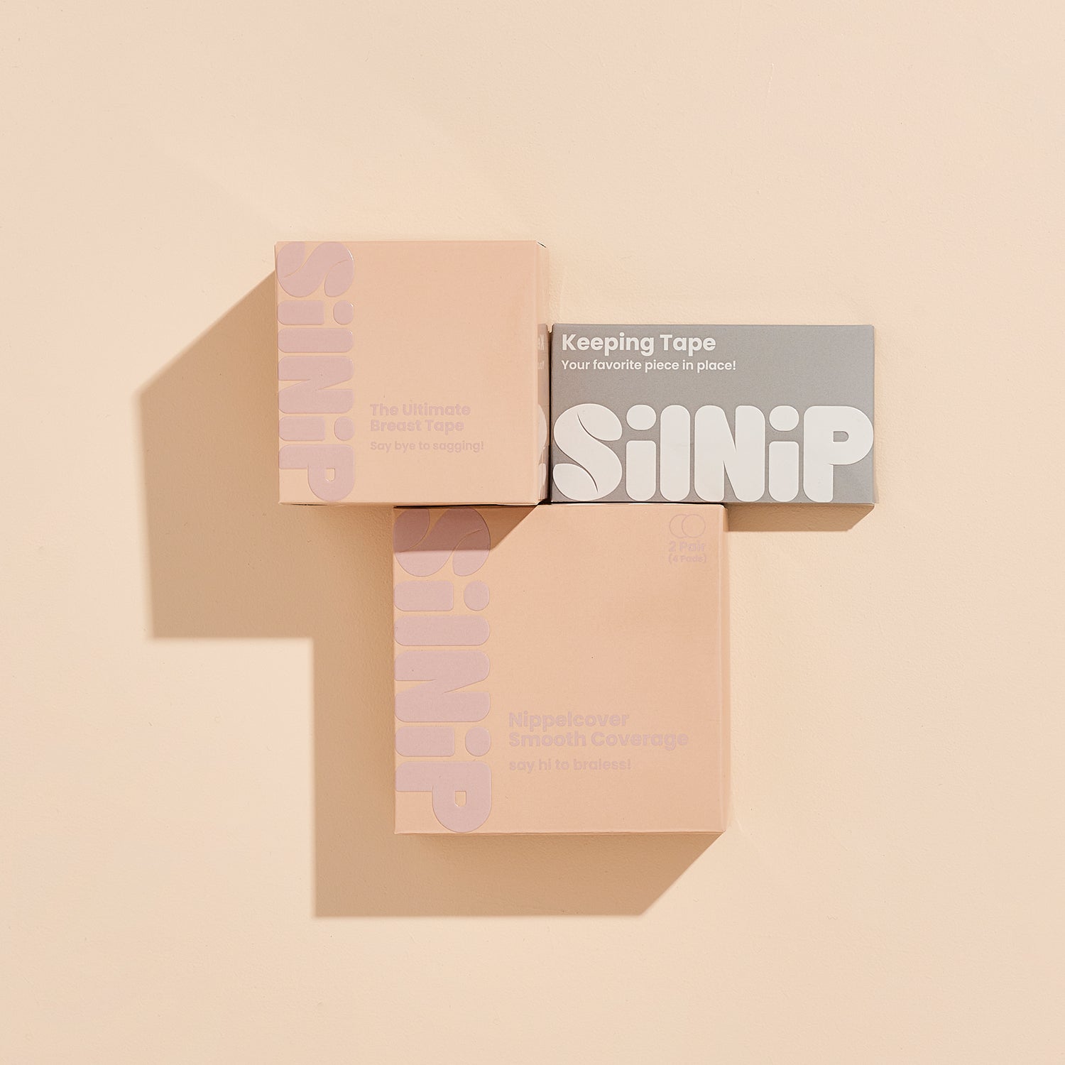 All-in-One Set von Silnip mit Nippelpad 8 cm, Breast Tape und Keeping Tape – für perfekten Halt ohne BH in Latte